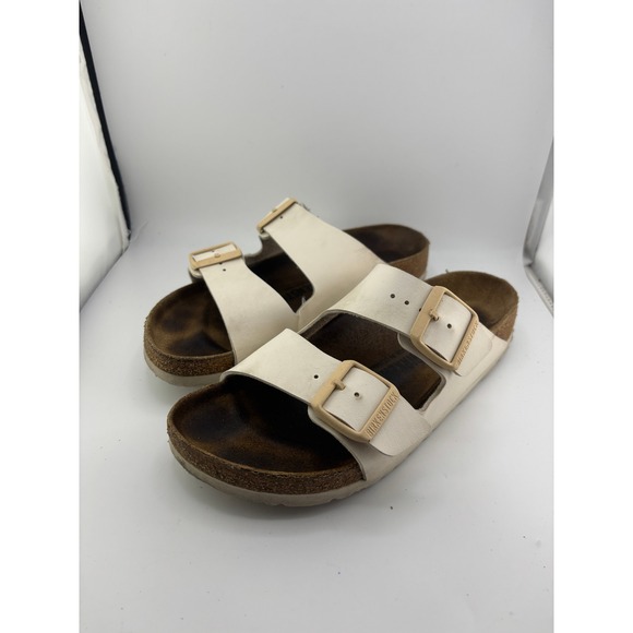 Birkenstock Shoes - Birkenstock Arizona Cream Off White Two Strap Buckle Slide Sandals Womens 38